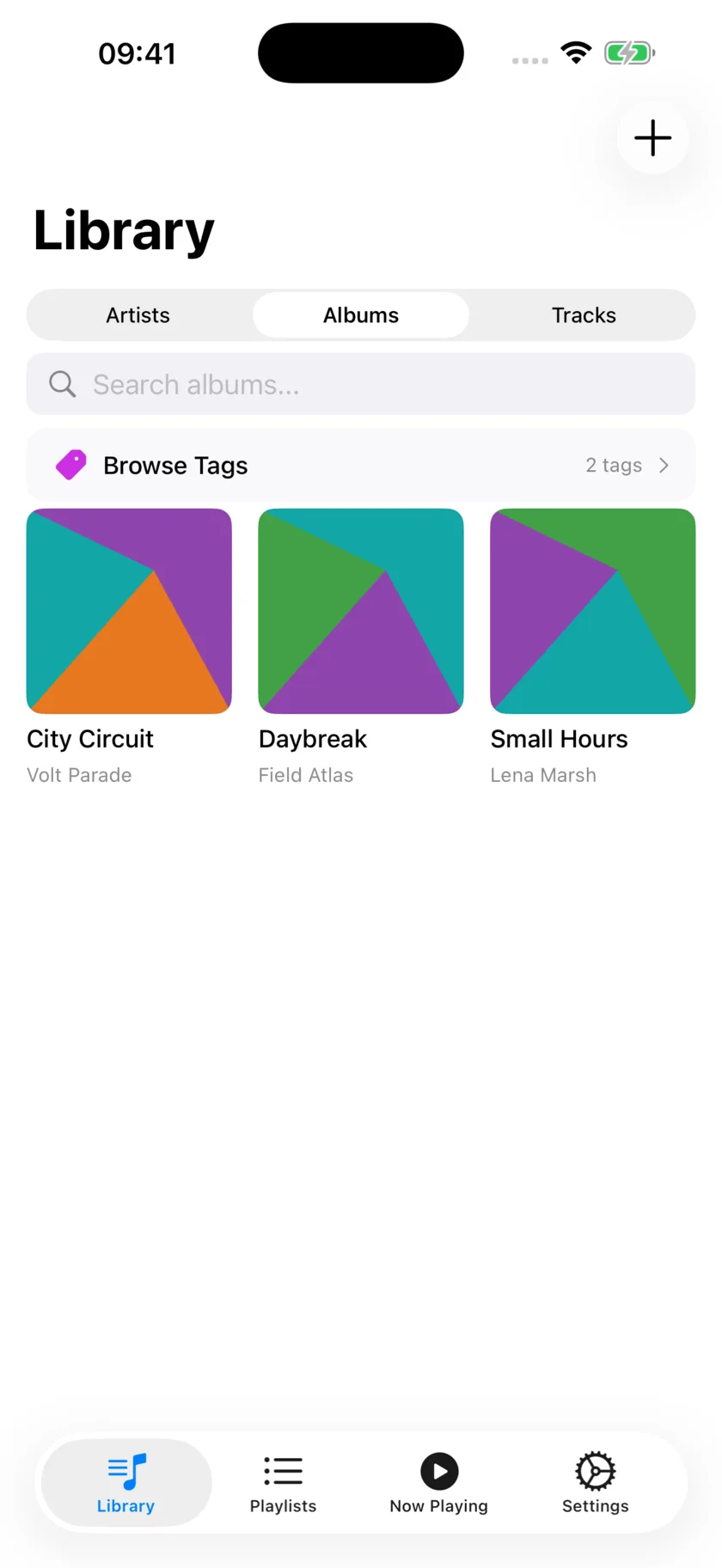 The library showing albums as a grid of artwork