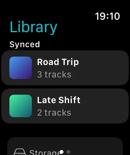 Apple Watch library listing synced albums with artwork
